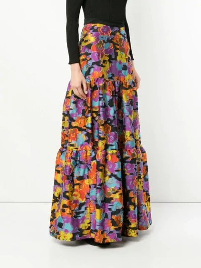 Shop Mary Katrantzou Floral Flared Maxi Skirt In Black ,multicolour