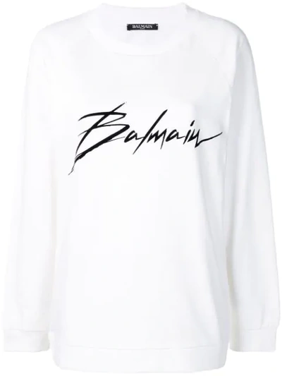Shop Balmain Logo Sweatshirt - White
