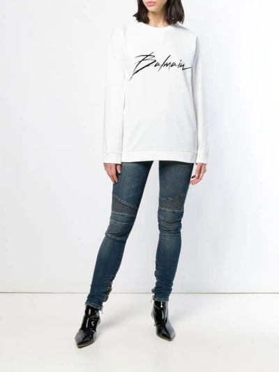 Shop Balmain Logo Sweatshirt - White