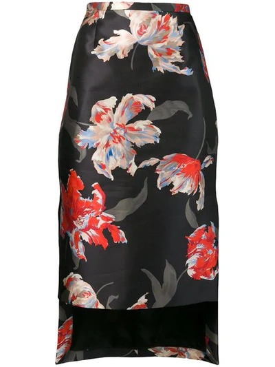 Shop Rochas Floral Print Pencil Skirt In Black