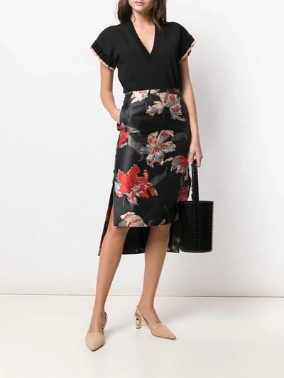 Shop Rochas Floral Print Pencil Skirt In Black