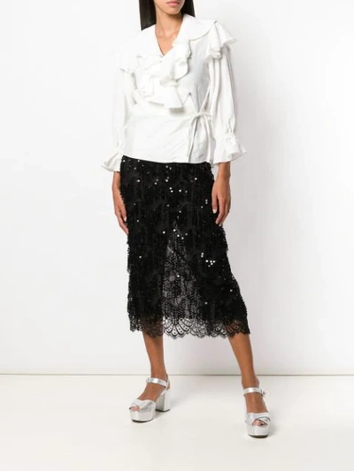 Shop Alessandra Rich Sequin Embellished Lace Skirt In Black