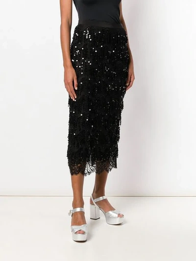 Shop Alessandra Rich Sequin Embellished Lace Skirt In Black