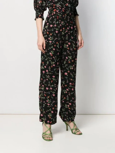 Shop Ganni Floral Print Straight Trousers In Black