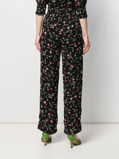 Shop Ganni Floral Print Straight Trousers In Black