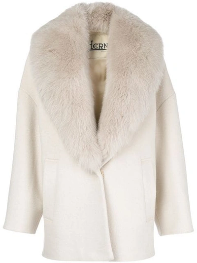 Shop Herno Fur-collared Coat In Neutrals