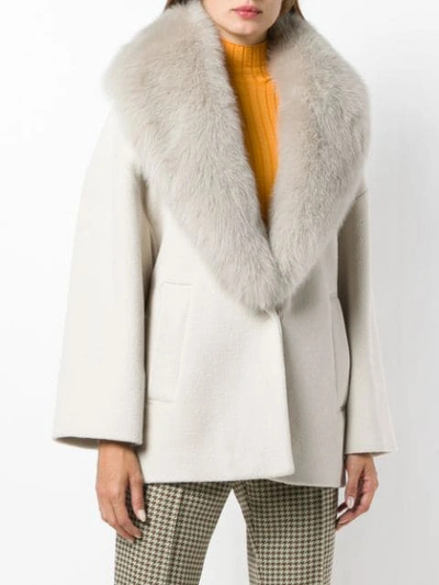 Shop Herno Fur-collared Coat In Neutrals