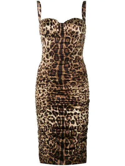 Shop Dolce & Gabbana Leopard Print Midi Dress In Neutrals