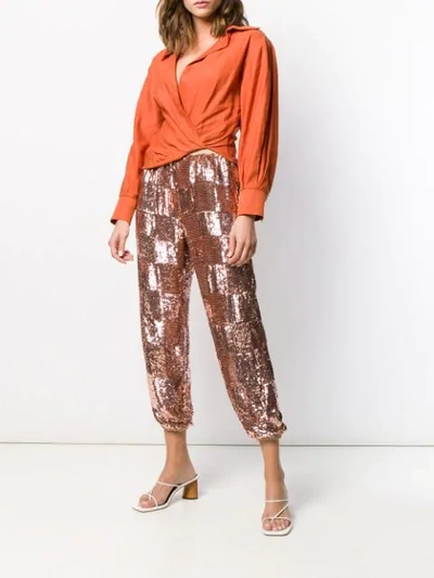 Shop Retroféte Embellished Drawstring Trousers In Brown