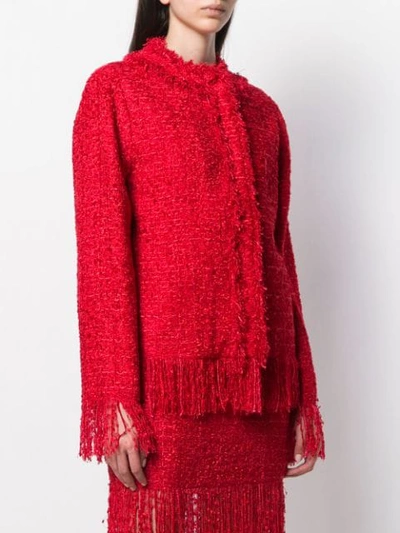 Shop Msgm Fringed Jacket In Red
