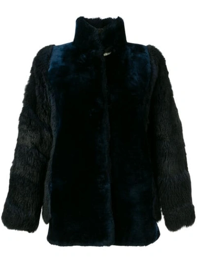 Pre-owned A.n.g.e.l.o. Vintage Cult 1980s Short Fur Coat In Blue