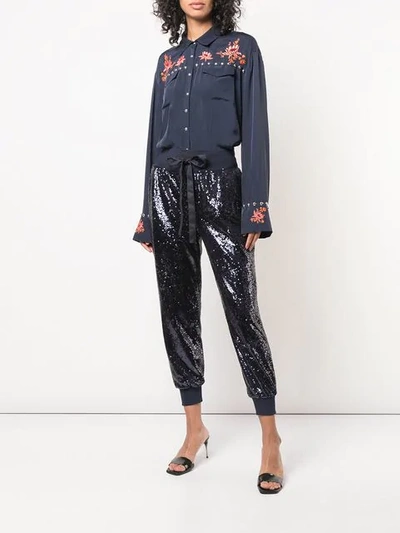 Shop Cinq À Sept Giles Sequinned Trousers In Navy