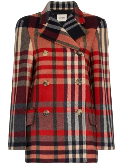 Shop Khaite Tartan Cashmere And Wool Double-breasted Coat In Black