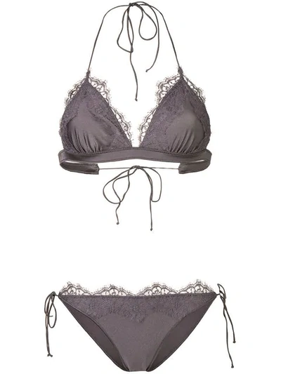 Shop Oseree Travaille Lace Bikini Set In Grey