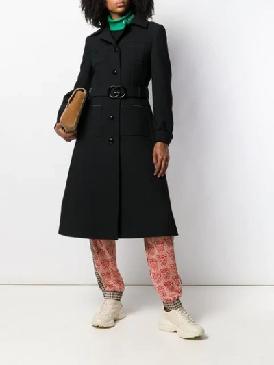 GUCCI BELTED WOOL COAT - 黑色