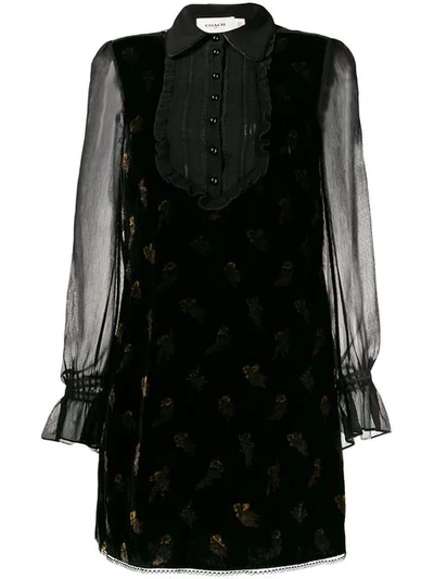 Shop Coach Muted Floral Print Velvet Dress In Black