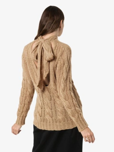 Shop Prada Tie-back Cable-knit Sweater In Brown