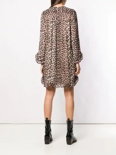 Shop Ganni Leopard Print Mini Dress In Brown