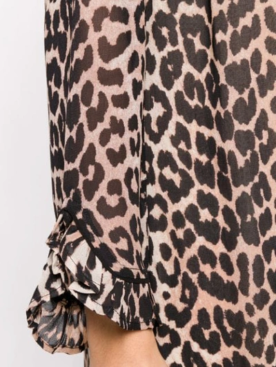Shop Ganni Leopard Print Mini Dress In Brown
