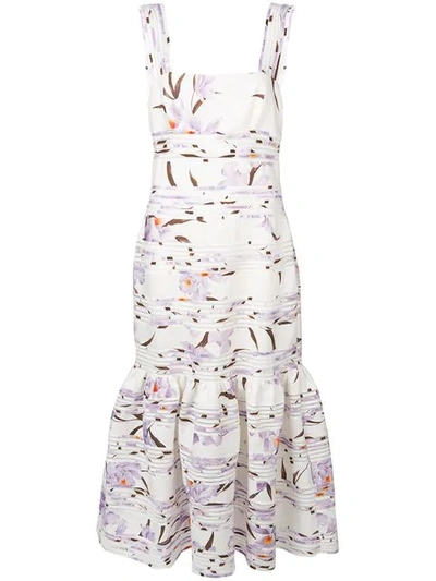 Shop Zimmermann Pleated Floral Dress In White