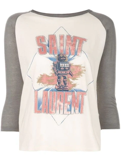 Shop Saint Laurent Logo T-shirt - Neutrals