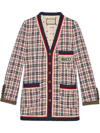 Shop Gucci Check Jacket With  Patch In 9433 Ivory