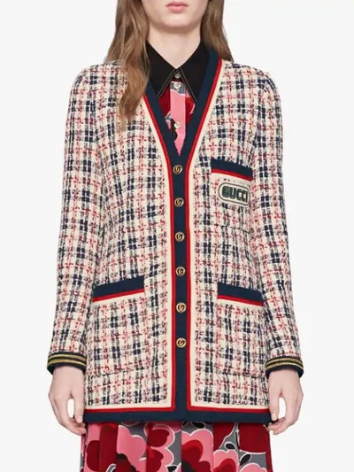 Shop Gucci Check Jacket With  Patch In 9433 Ivory