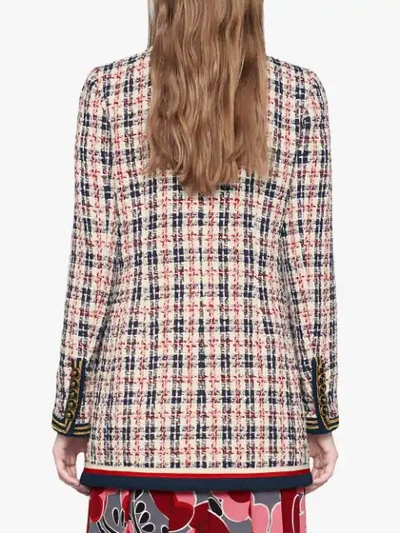 Shop Gucci Check Jacket With  Patch In 9433 Ivory