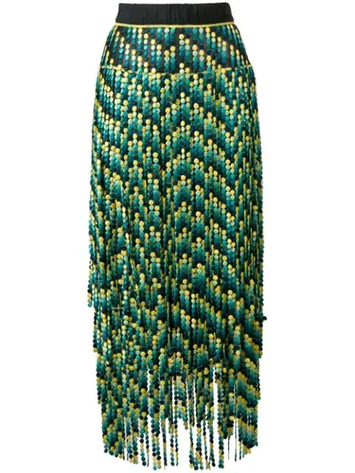 Shop Marco De Vincenzo Paneled Embroidered Bead Skirt In Green