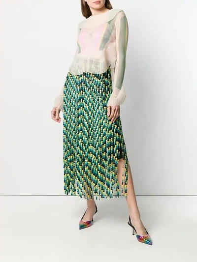 Shop Marco De Vincenzo Paneled Embroidered Bead Skirt In Green