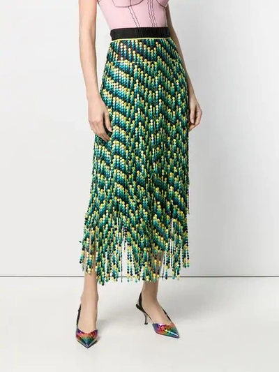Shop Marco De Vincenzo Paneled Embroidered Bead Skirt In Green
