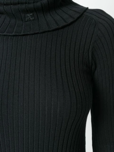 Shop Courrèges Rib Knit Fitted Dress In Black