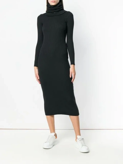 Shop Courrèges Rib Knit Fitted Dress In Black