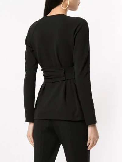 Shop Tibi Structured V-neck Blouse In Black