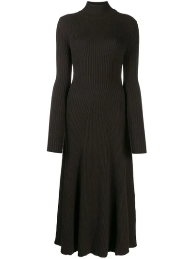 Shop Erika Cavallini Ribbed Knit Midi Dress In Brown