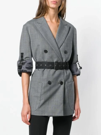 Shop Prada Belted Double In Grey