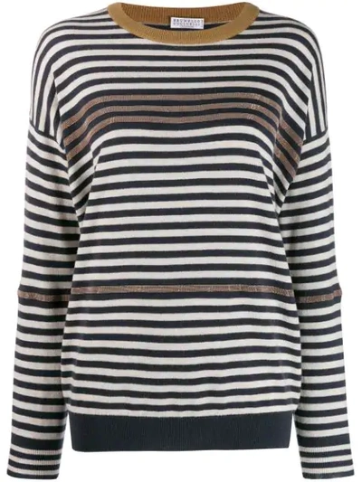 Shop Brunello Cucinelli Striped Jumper In Blue