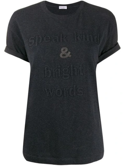 Shop Brunello Cucinelli Slogan Embroidered T-shirt In Grey