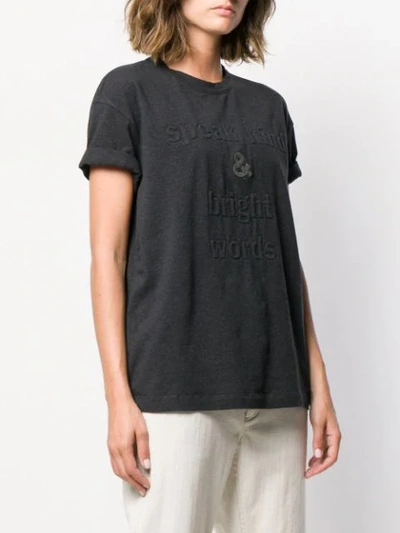 Shop Brunello Cucinelli Slogan Embroidered T-shirt In Grey