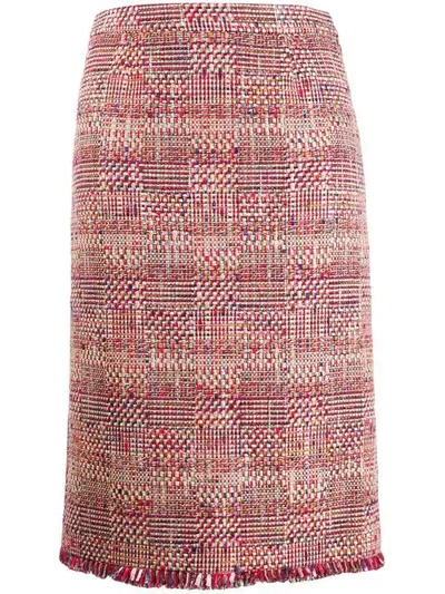 Shop Etro Embroidered Midi Skirt In Red