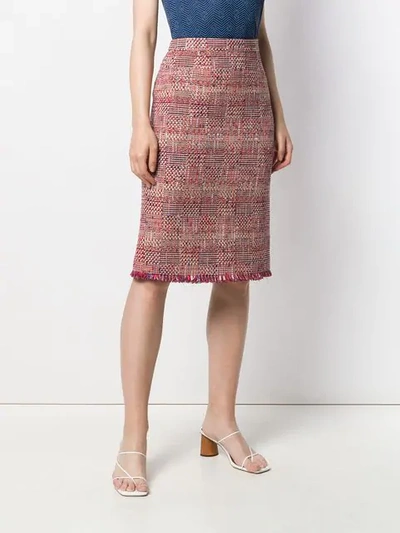 Shop Etro Embroidered Midi Skirt In Red