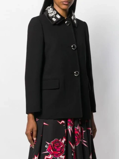 Shop Prada Crystal Embellished Collar Jacket In Black