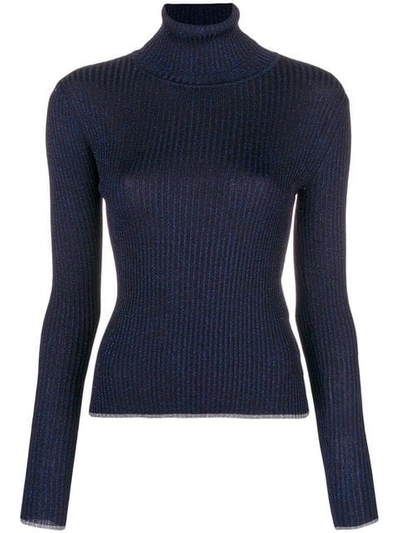 Shop Marco De Vincenzo Ribbed Turtle Neck Sweater In Blue