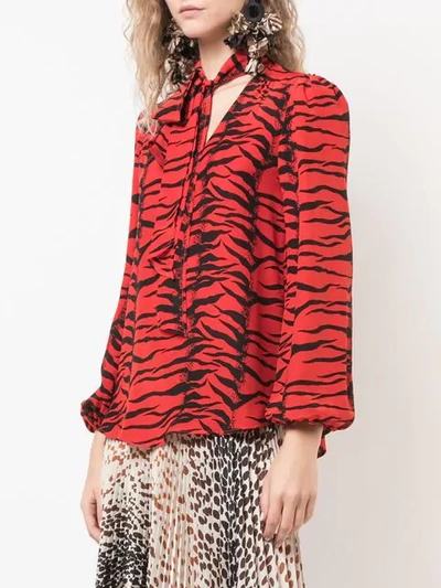Shop Rixo London Tiger Print Blouse In Red