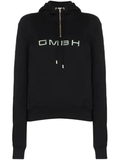 Shop Gmbh Half-zip Logo-embroidered Hoodie In Black