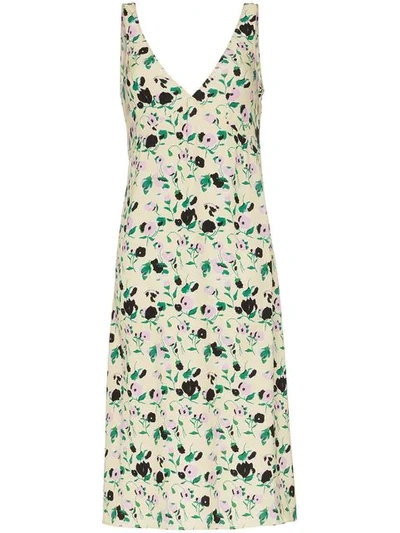 Shop Plan C Floral Print Slip Dress In Yellow