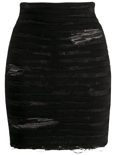 Shop Balmain Distressed Striped Mini Skirt In Black
