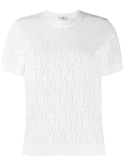 Ff Jacquard Cotton And Viscose Blend Sweater In White