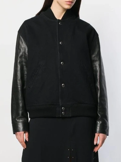 Shop Givenchy Leather Sleeve Bomber Jacket In 001 Black