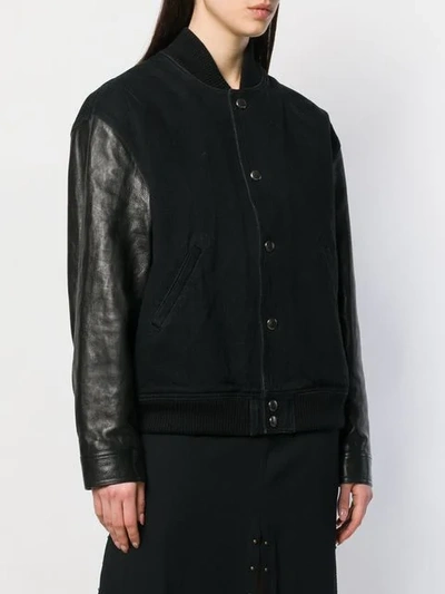 Shop Givenchy Leather Sleeve Bomber Jacket In 001 Black
